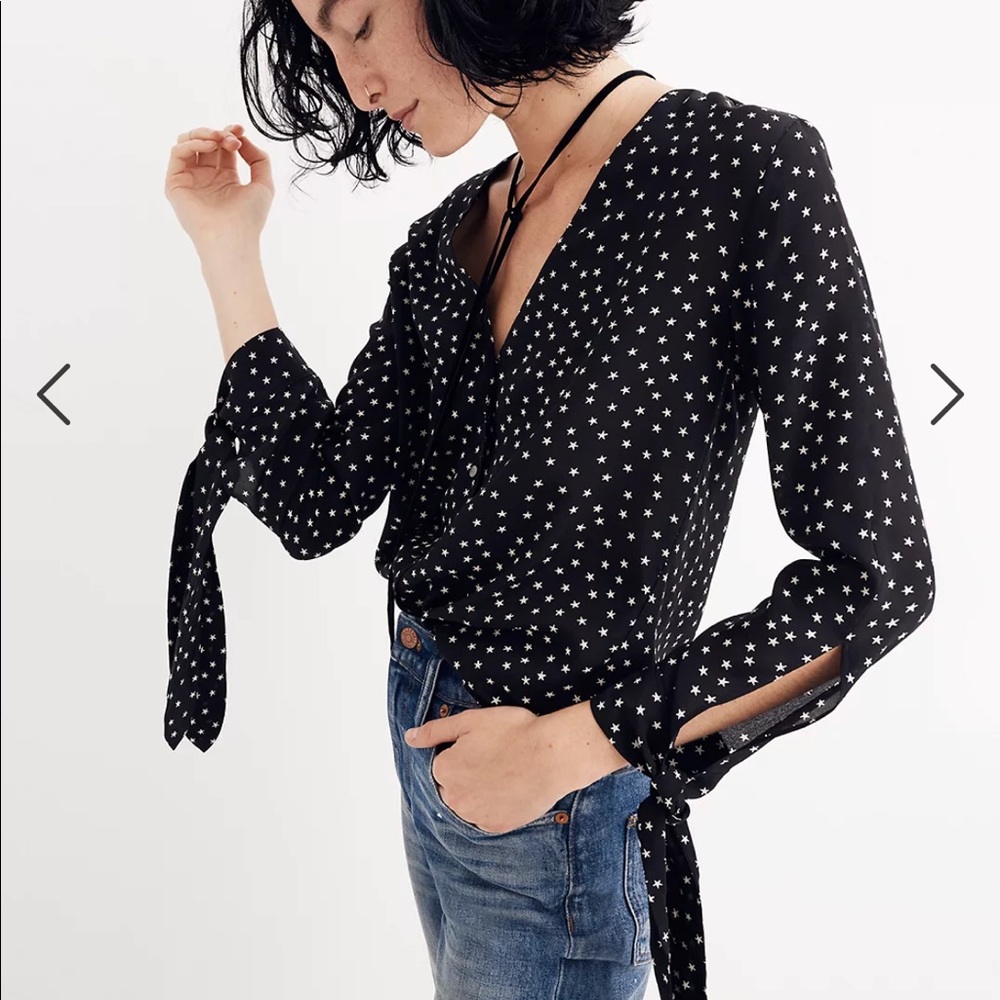 Madewell Silk Star Scatter Tie-Sleeve Top